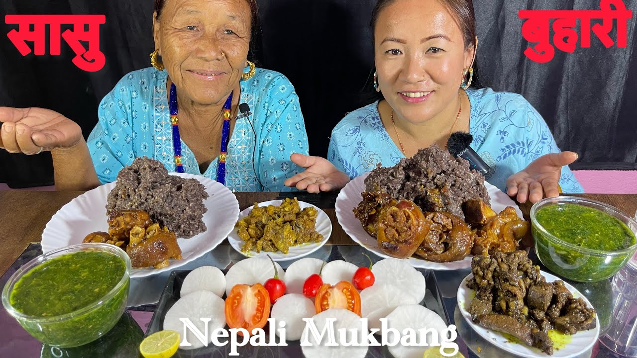 कोदोको ढिडो,सिस्नो,सुगुरको खुट्टाको अचार ,सलाद|| Nepali Traditional Food Dhido || Rubi Rai Mukbang