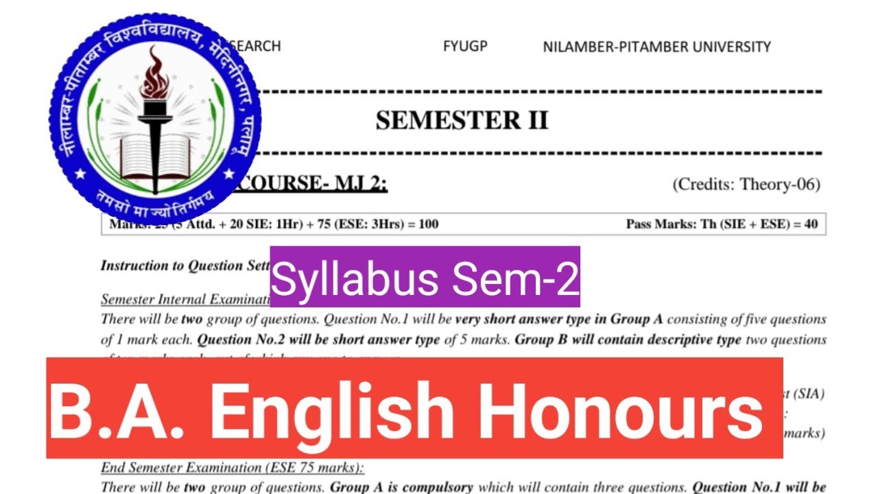 B.A. English Honours Semester -2 || ba english hons syllabus | ba english honours syllabus 2025