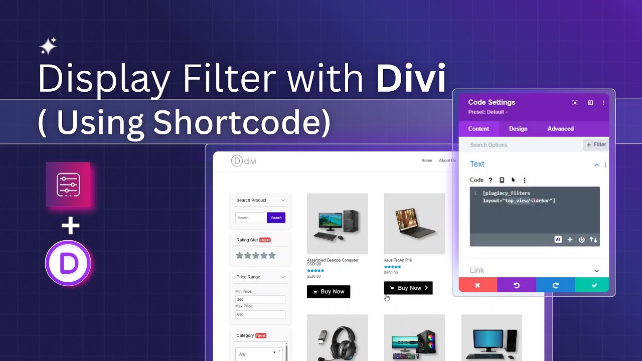 Display Dynamic Ajax Product Filter with Divi (using shortcode method)