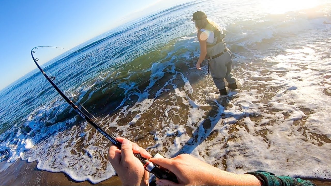 EPIC BEACH FISHING ACTION on JIGS in the Surf - Grilled Redfish Recipe