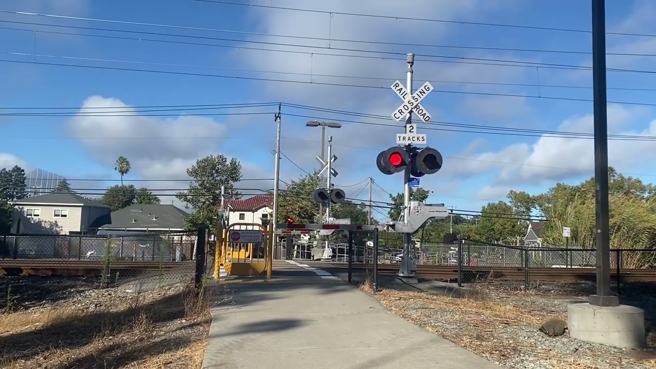 Caltrain Railroad Crossing Ped Signal in Burlingame CA Train North