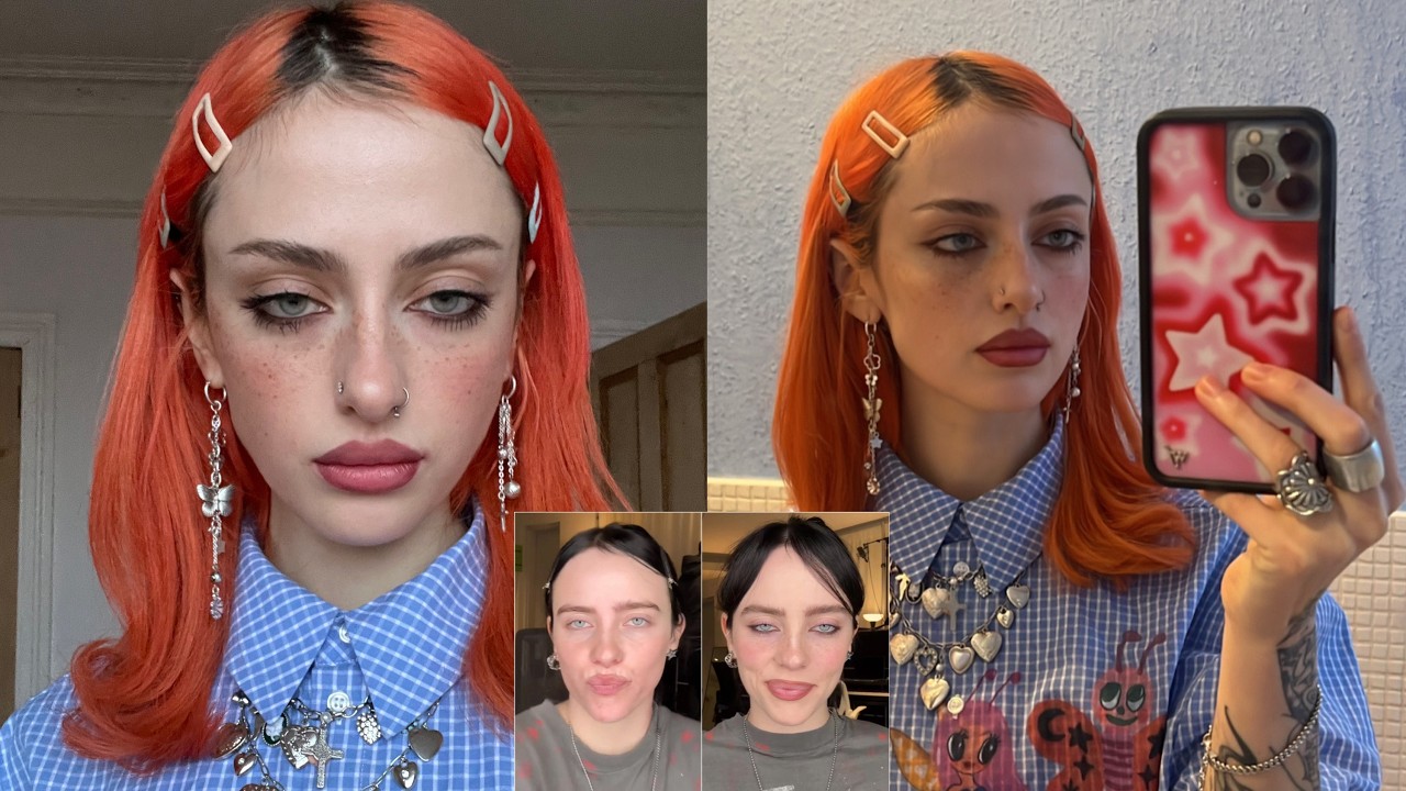 following Billie Ellish's makeup tutorial