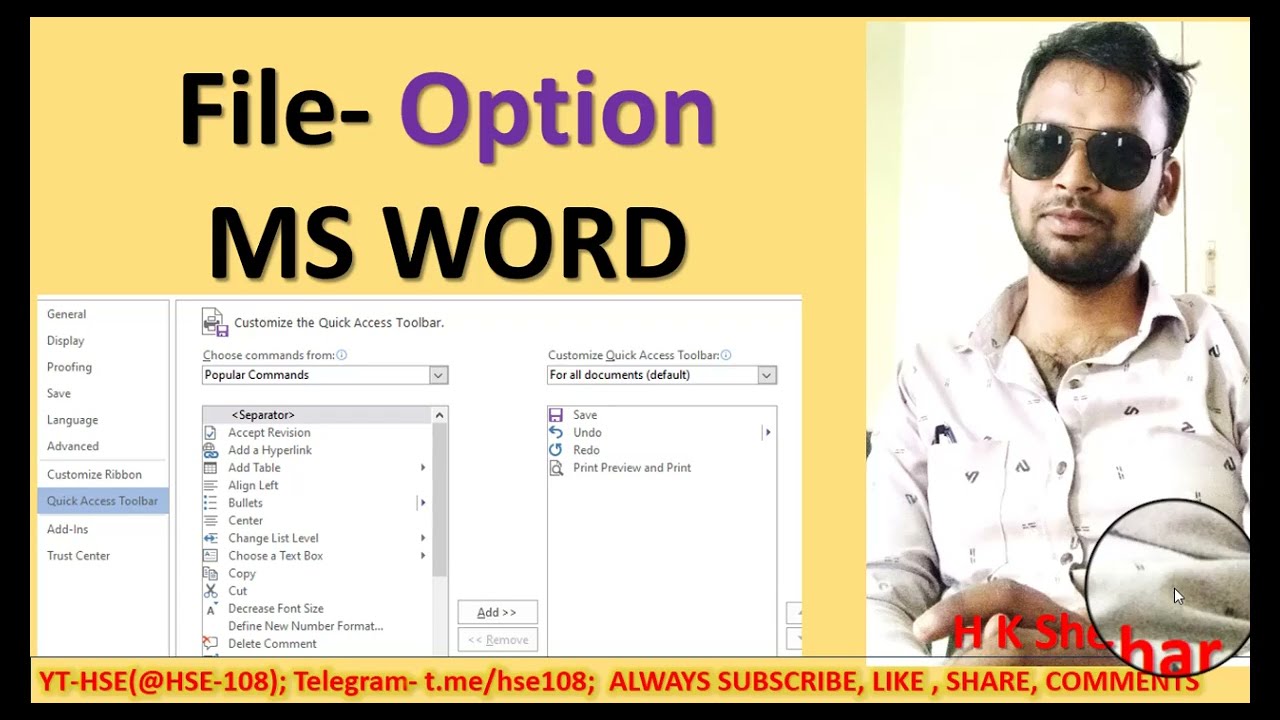 LEC 13 - File-Option tab for customization of ms word home screen | HK SHEKHAR