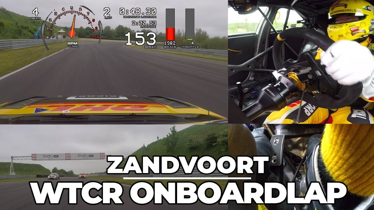 Onboard lap Zandvoort WTCR 2018 Tom Coronel steering, front, rear, pedals and data.