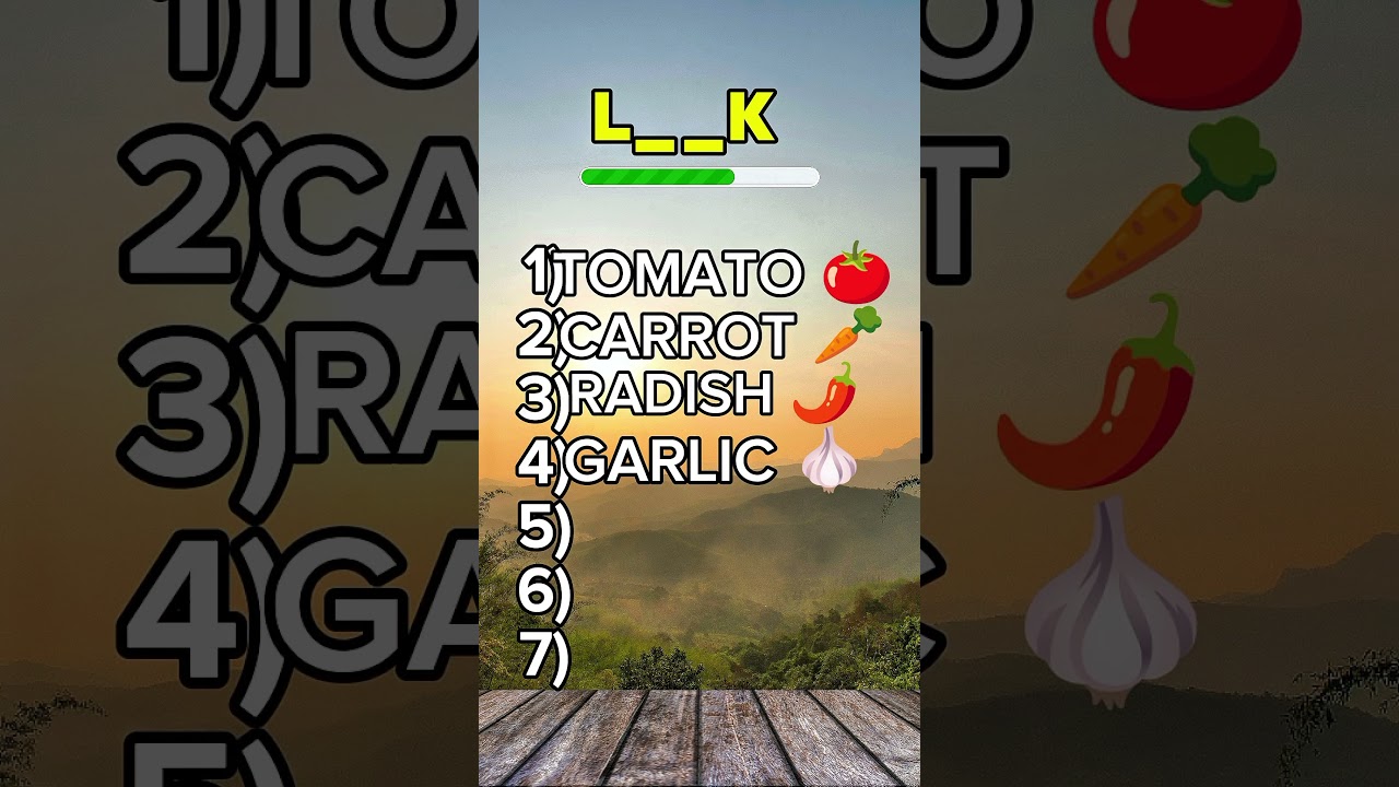 🥕🥦 Can you guess all 7 vegetables from their missing letters in just 60 seconds? ⏱️