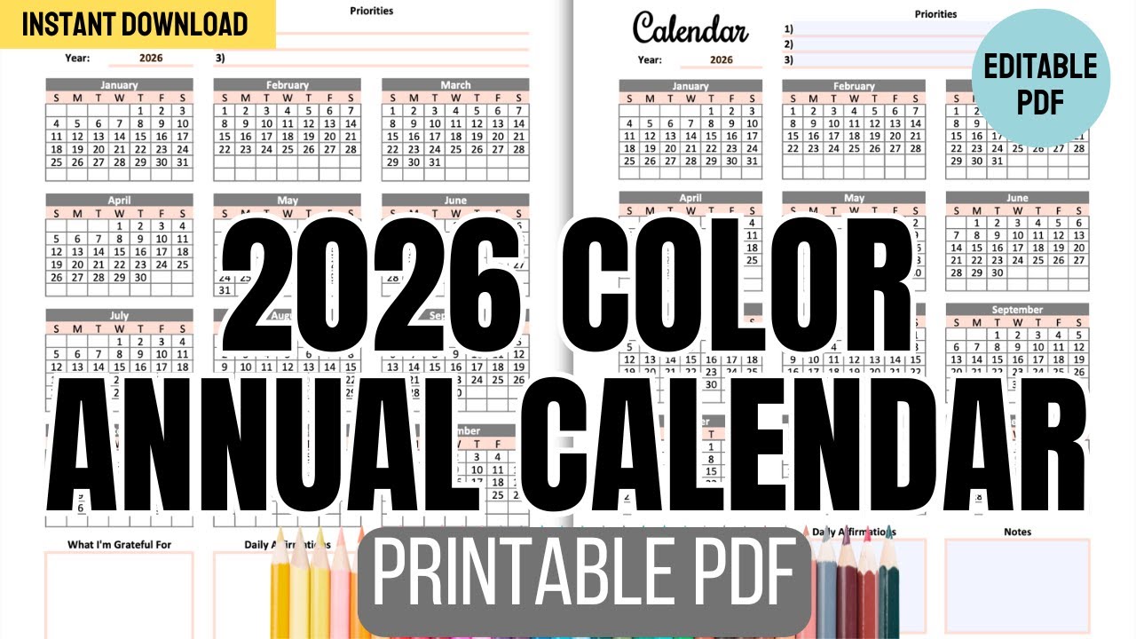 2026 Calendar Color Printable PDF