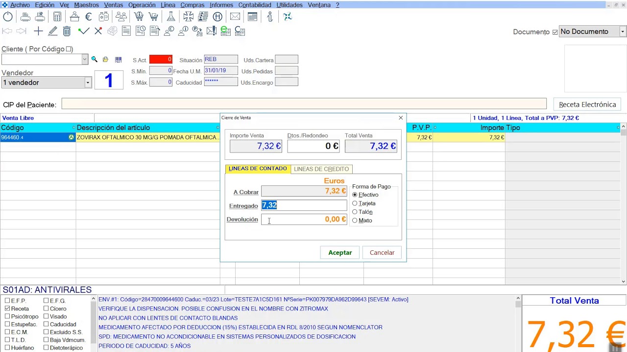 Implementación en FARMATIC v.15 del Sistema Español de Verificación de Medicamentos (SEVeM) (Ventas)