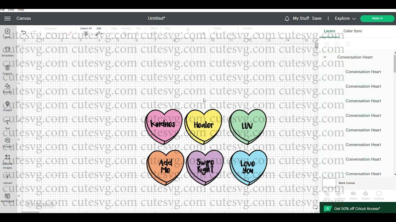 Conversation Hearts SVG, Candy Heart PNG, DXF, EPS Cutting files