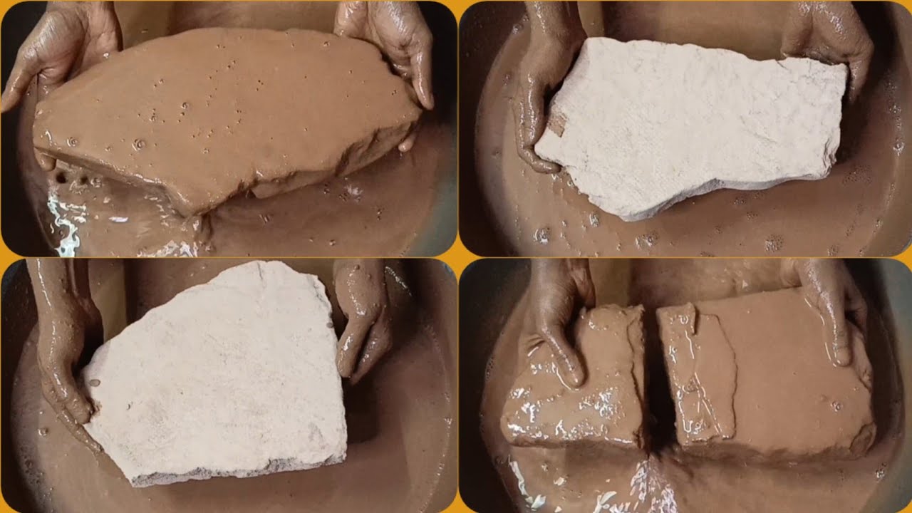 Soft Crunchy Earthy🤤Brown Dirt Dipping+Crumbling in💦+on Paste & Paste Mixing/Playing ASMR