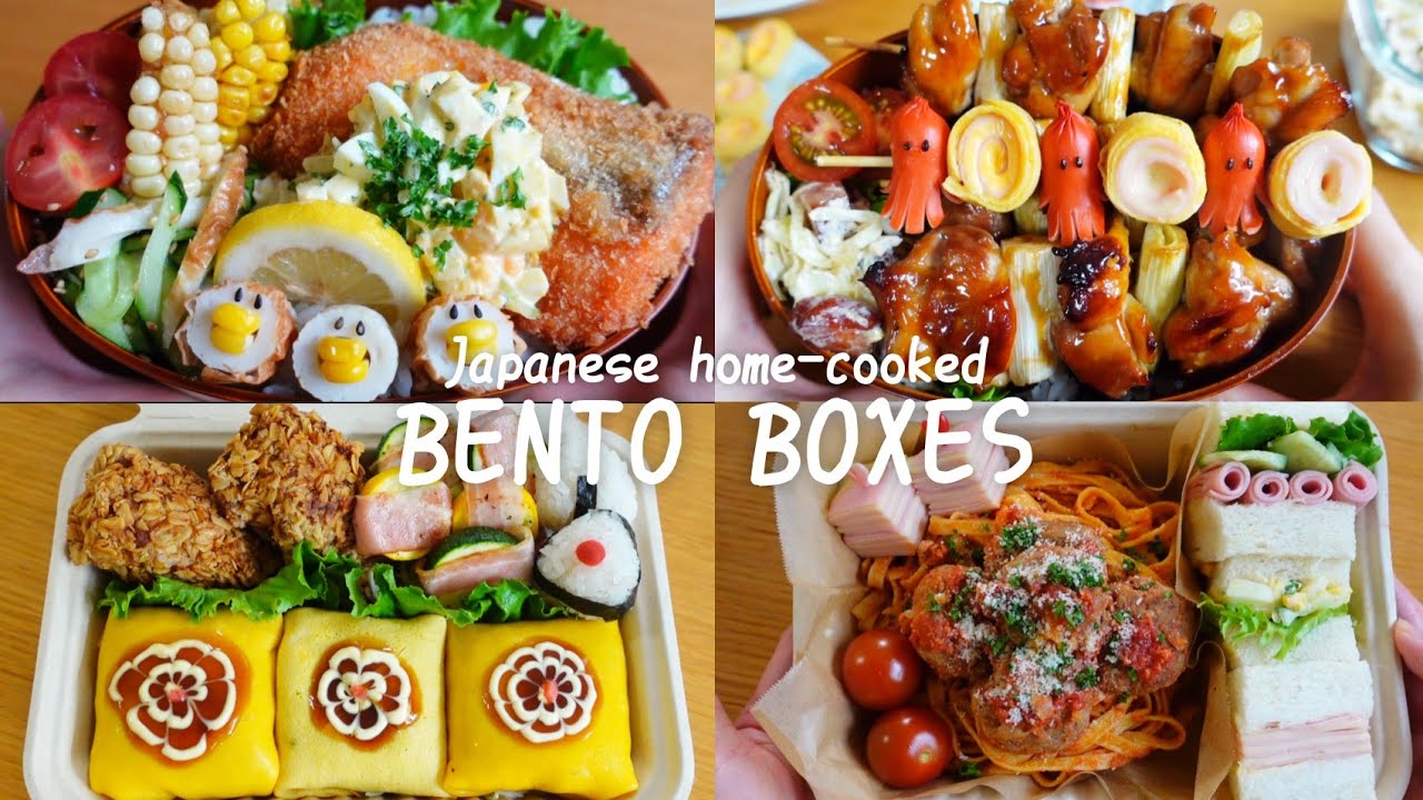 【Making BENTO 17】Salmon cutlet/Roast chicken skewers/Pasta with meatballs/Omelet with fried noodles