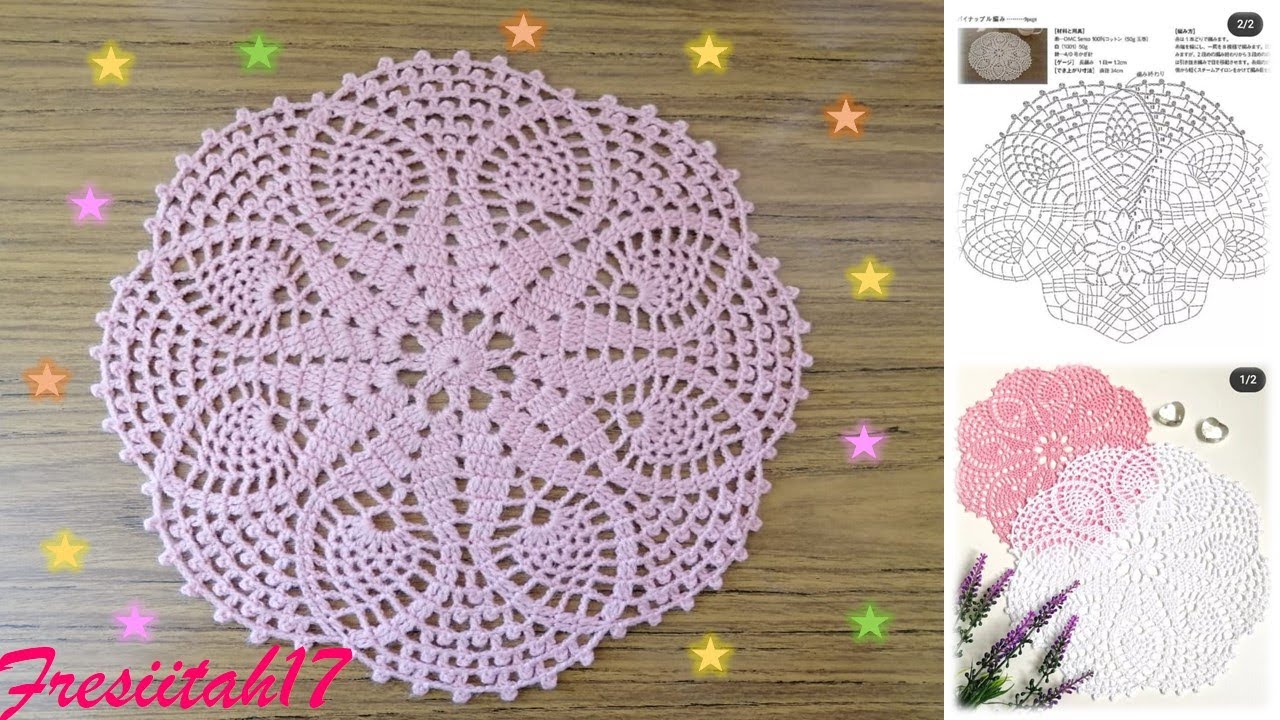 Tapete con piñas tejido a crochet paso a paso (diámetro aprox. 33cm - 15 hileras)