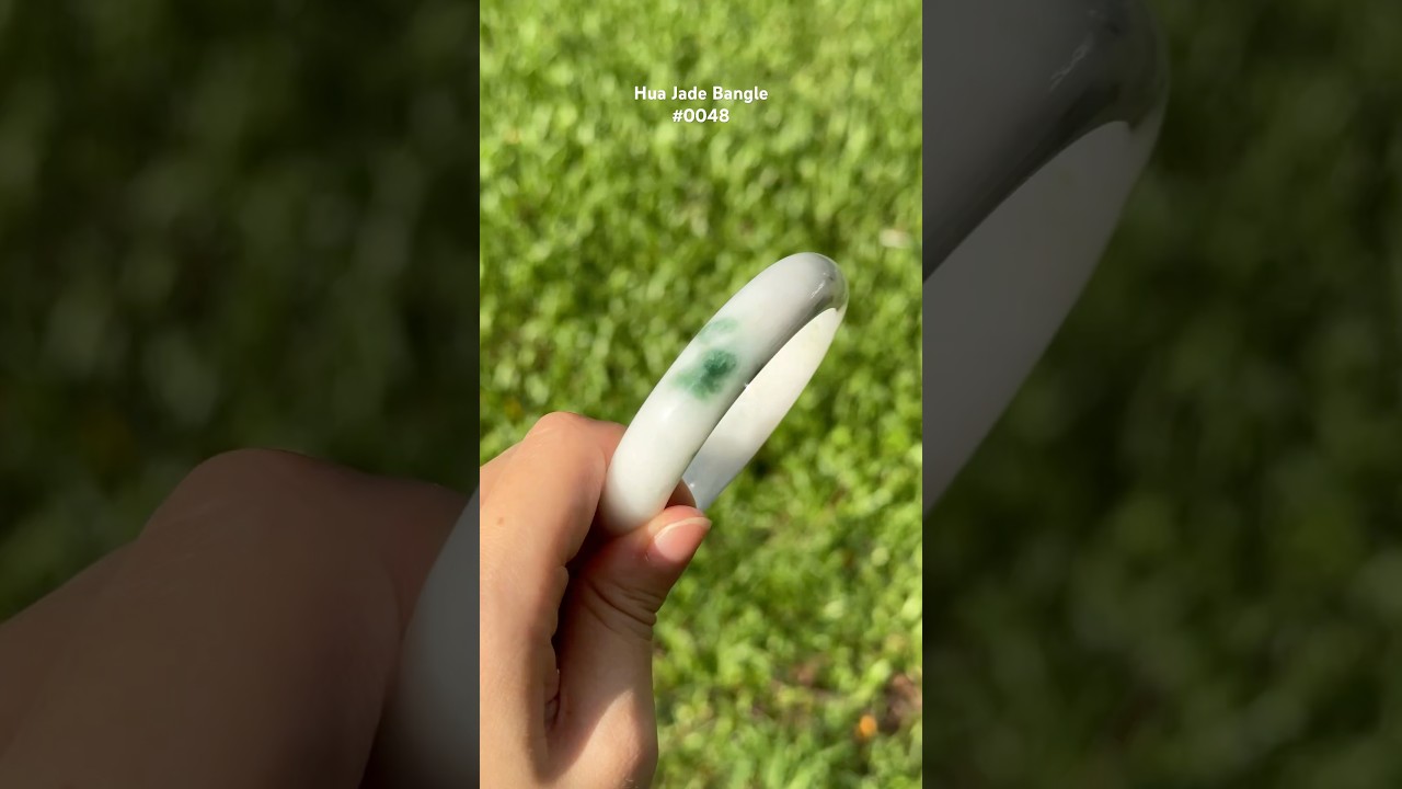 #0048 White Green Jadeite Jade Bangle Size 59.4 #huajade #handmade