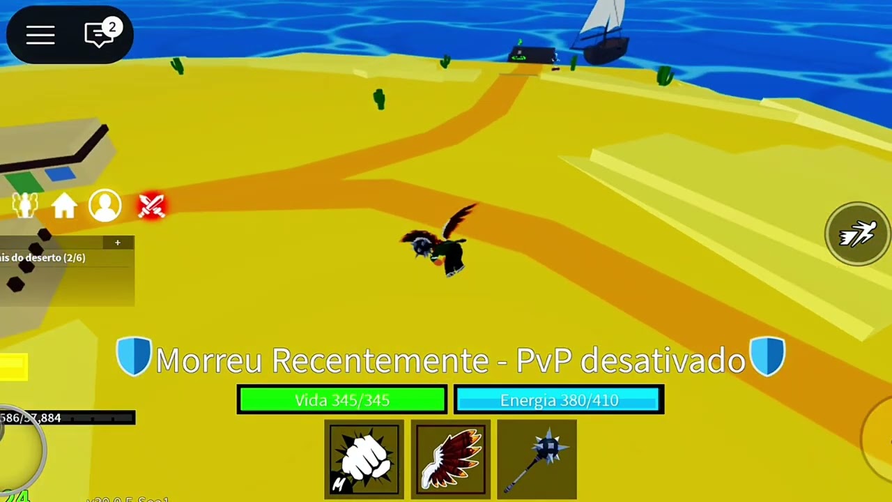 Viajar novamente para ilha do deserto do Roblox no mapa de blox fruites 