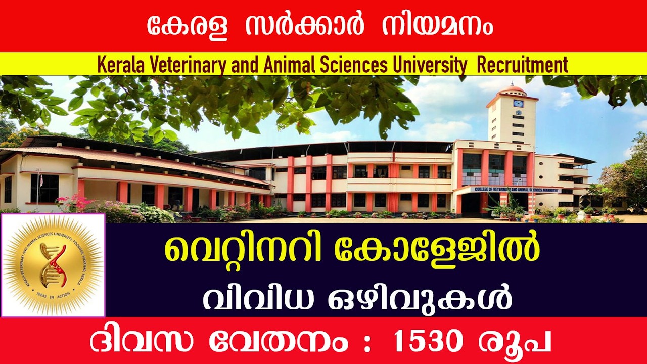 വെറ്റിനറി സർവകലാശാലയിൽ വിവിധ ജോലി ഒഴിവുകൾ /KVASU Recruitment/Kerala Veterinary  University jobs