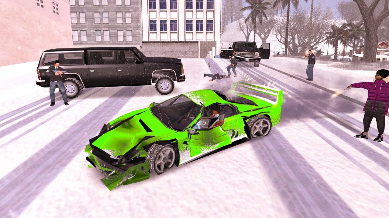 GTA SA Realistic Vehicle Deformation Mod - Winter Crash Testing #1