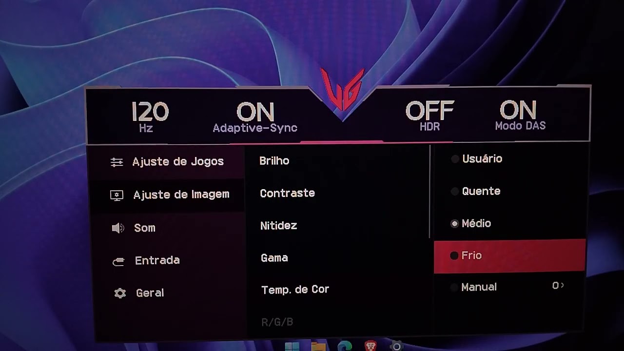 LG ULTRAGEAR 24G411A-B,  menu de configuração. 