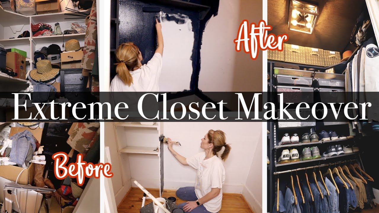 EXTREME CLOSET MAKEOVER 😳 | Before + After | Giving my Husband a Manly + Moody Organized Closet!