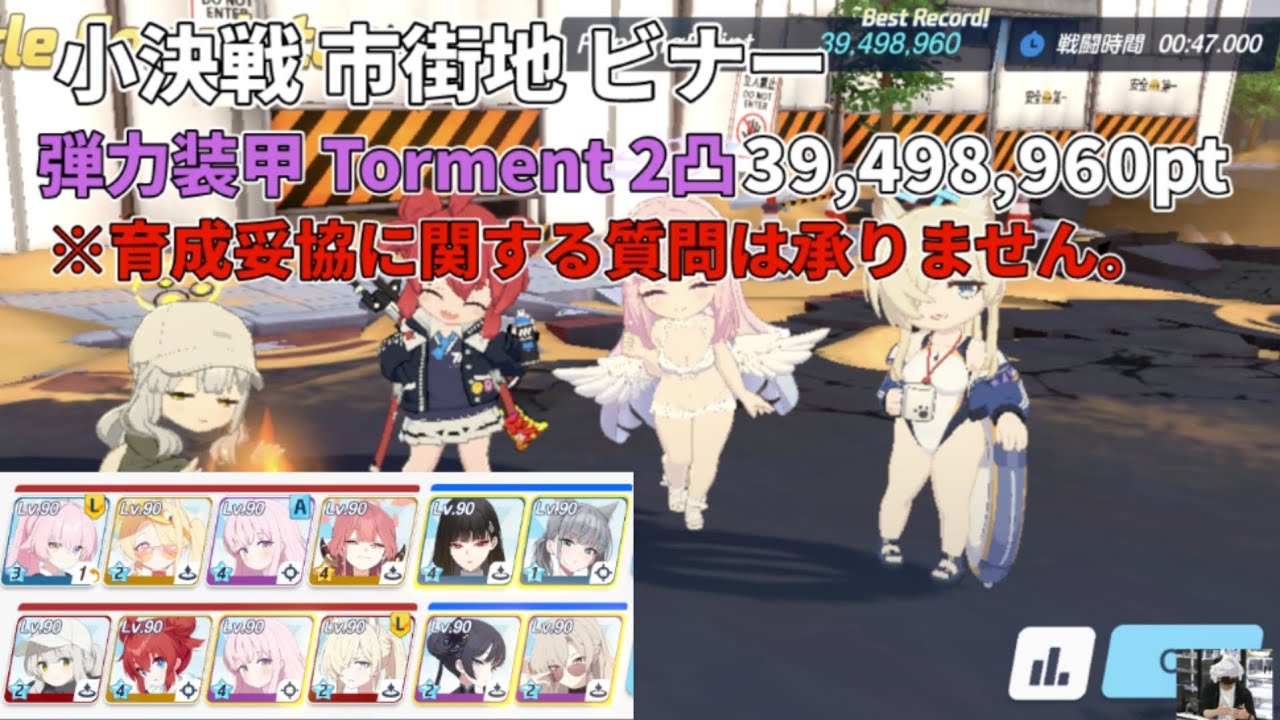 【ブルアカ】小決戦 市街地 ビナー 弾力装甲 Torment2凸 39,498,960pt 初日終了TL 