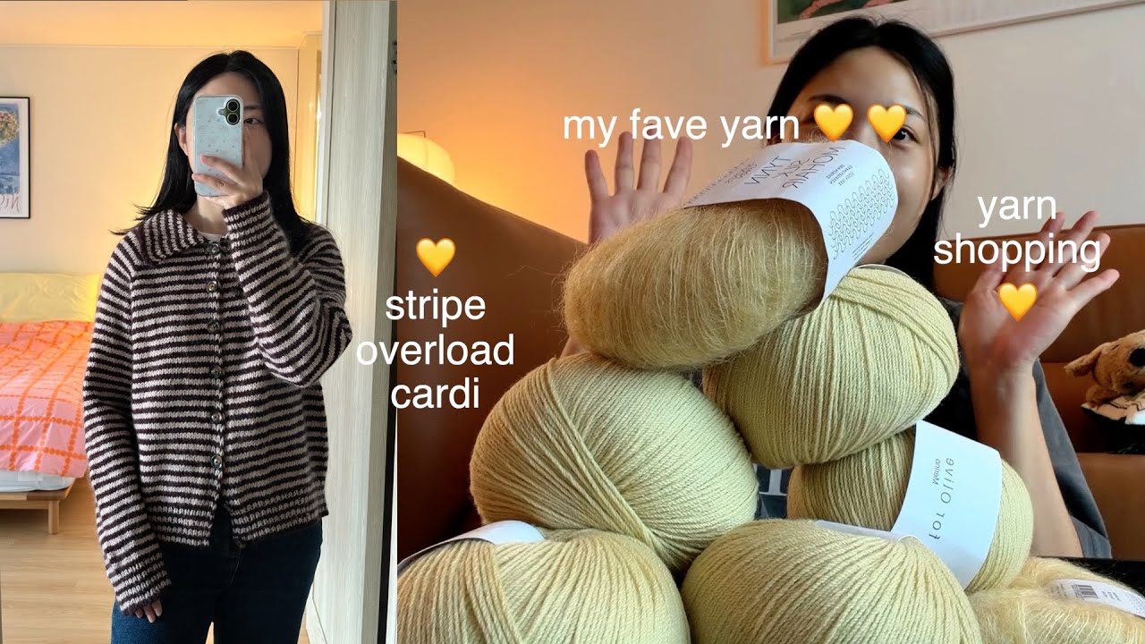 추석 세일때 구매한 뜨개실 하울, 다풀고 다시 뜬 두번째 stripe overload cardi | 스트라이프 오버로드 가디건