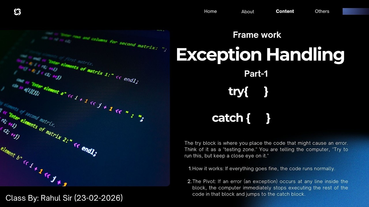 Exception Handling try {  } block & catch {  }block (23-02-2026)