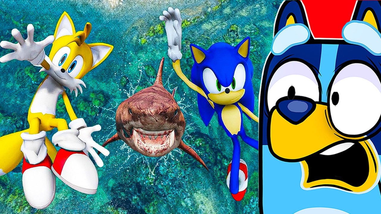 BLUEY RÉAGIT à TAILS et SONIC contre un REQUIN sur GTA 5 !