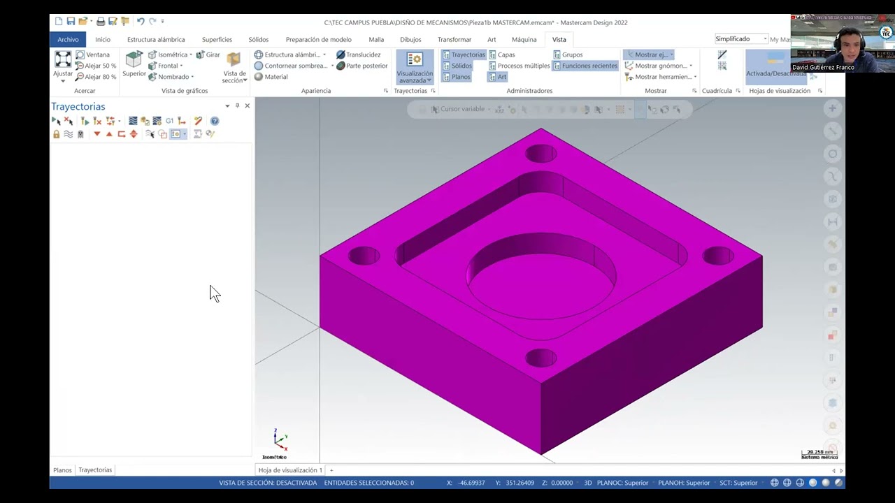 Interacción básica CAD/CAM Solidworks-Mastercam (alinear pieza, setup y definición de tocho)