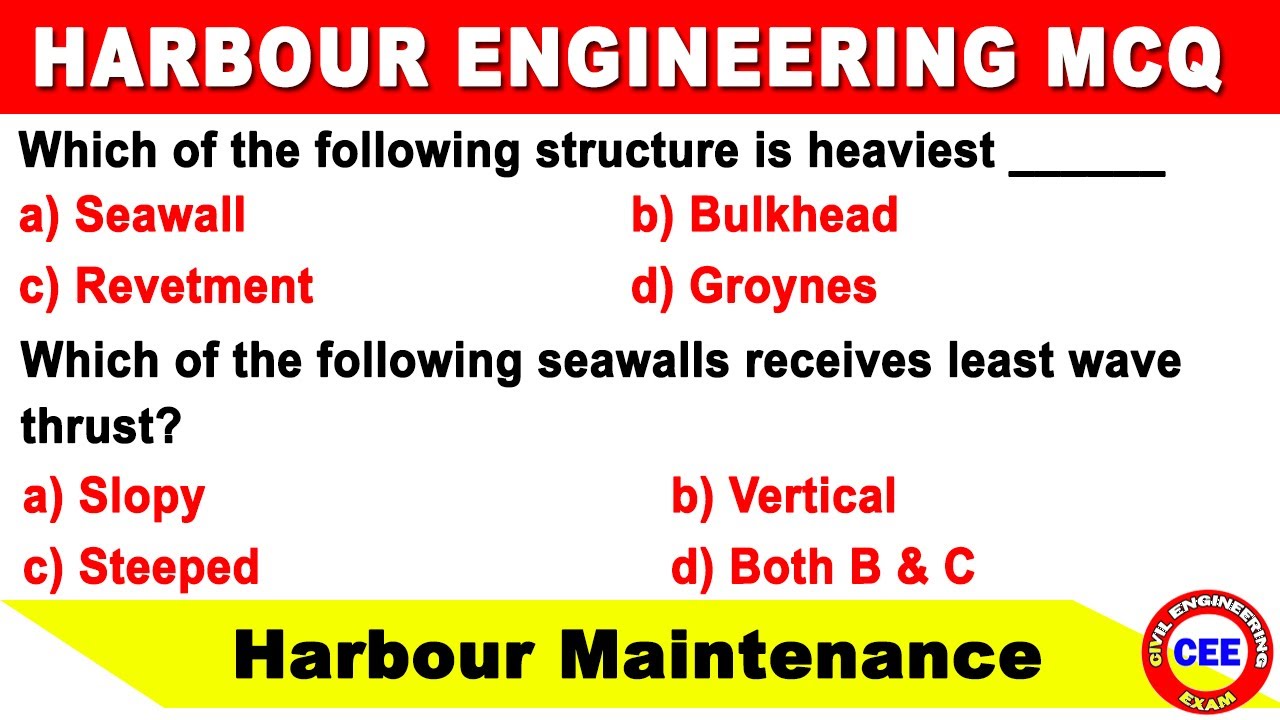 Harbor Engineering mcq | harbour maintenance | civil engineering mcq | ports mcq | GATE Civil mcq