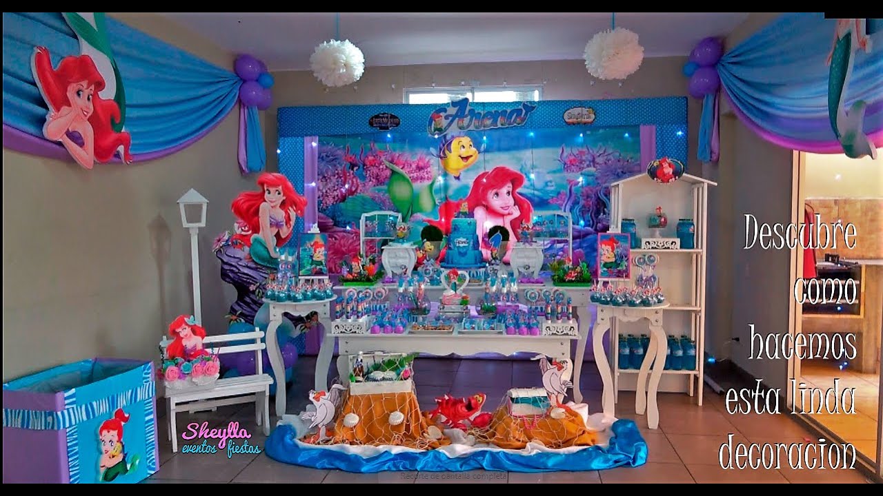 Como hacer una decoracion de LA SIRENITA, Ariel, con torta y bocaditos, little mermaid decoration