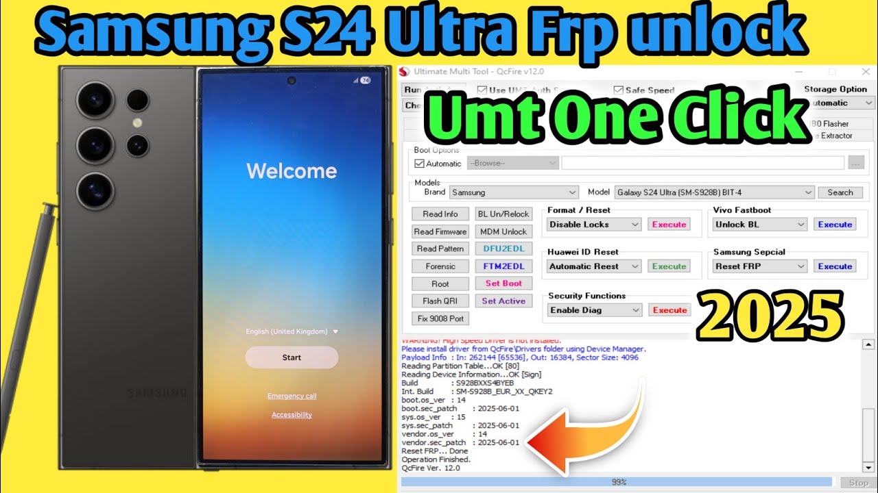 Samsung galaxy s24 ultra (sm-s928b) frp unlock umt one click 2025