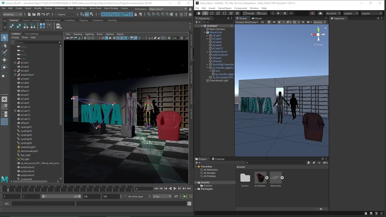 Videoguide - Export Maya to Unity, Send To Unity Scene, Import FBX Format, Mesh, Material, Animation