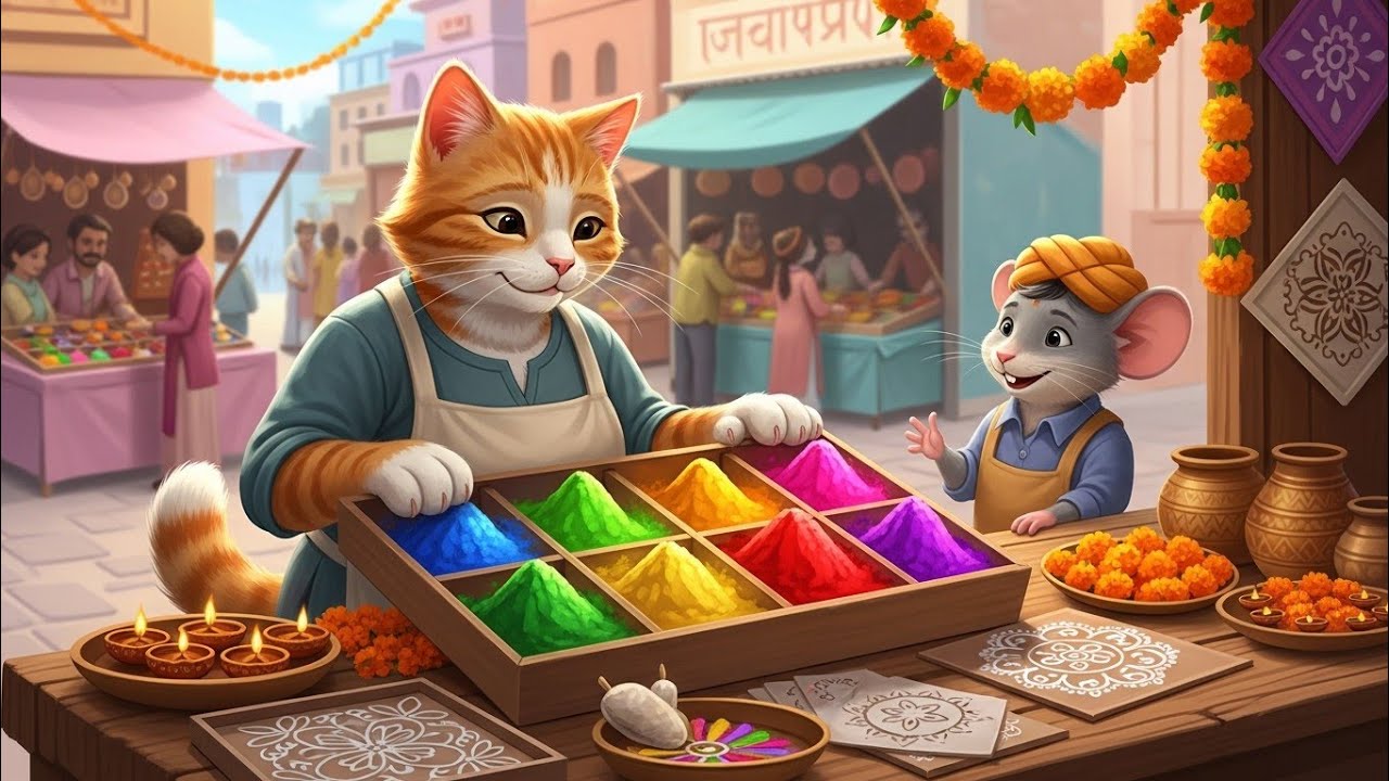 Mama Cat Ne Baby Cat Ko Rangoli Banana Sikhaya ❤️ | Cute Mama Cat & Baby Cat Story