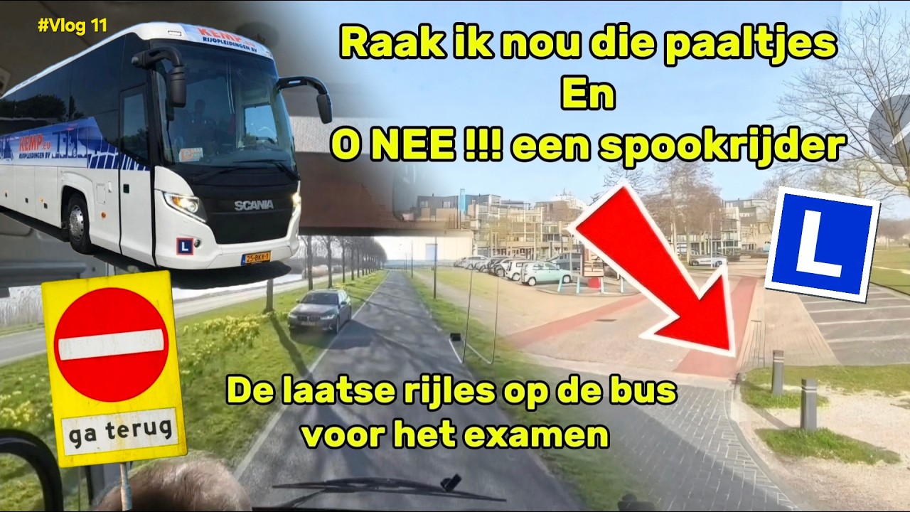 De laatste rijlessen op de bus voor het examen.