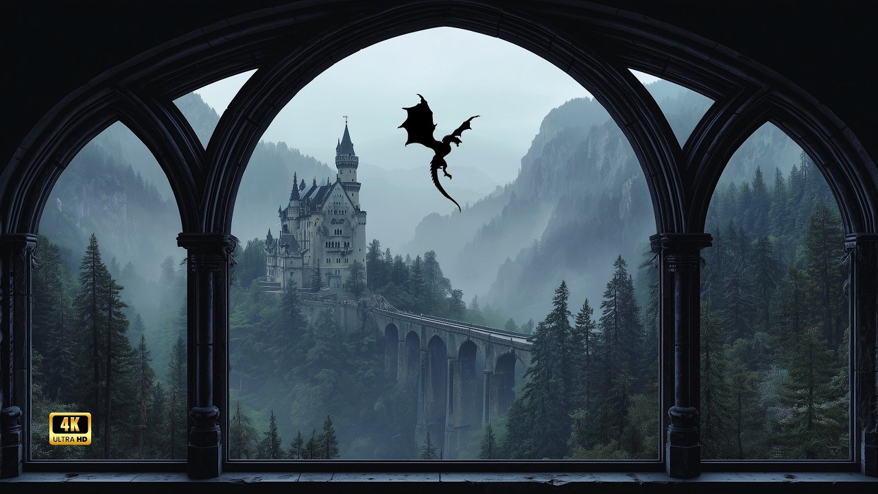 The Red Dragon's Keep 🐉 | Rainy Window Ambience &bull; Medieval Castle &bull; Dark Fantasy Music