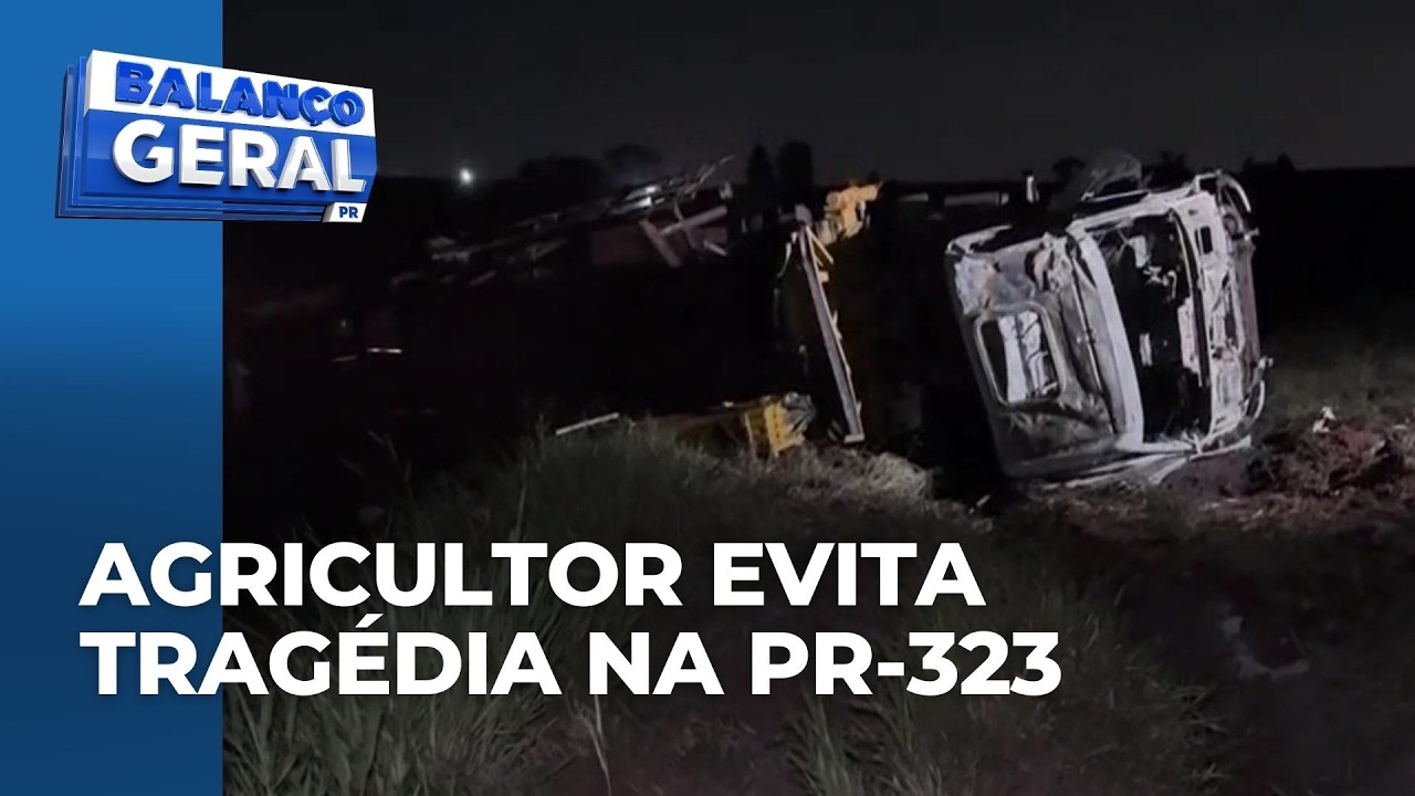 Agricultor ajuda a salvar motorista após tombamento na PR-323; caminhão pegou fogo