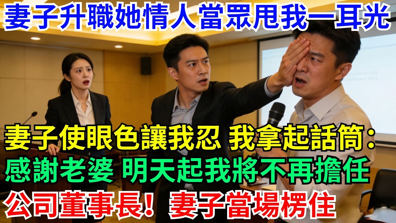 妻子升職她情人當眾甩我一耳光，妻子使眼色讓我忍，我拿起話筒：感謝老婆，明天起我將不再擔任公司董事長！妻子當場楞住#男頻小說#都市#故事#小說#爽文