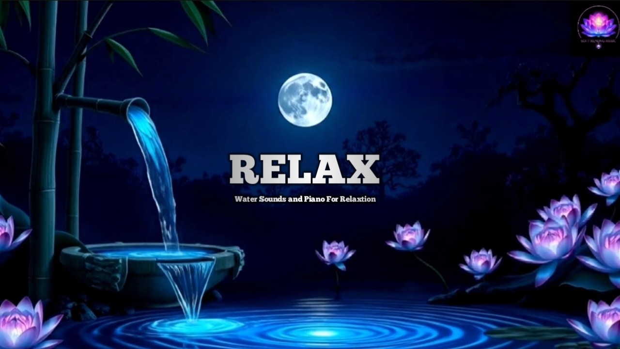 Relaxing Night Meditation Music with Flowing Water and Piano for Deep Sleep and Inner Peace