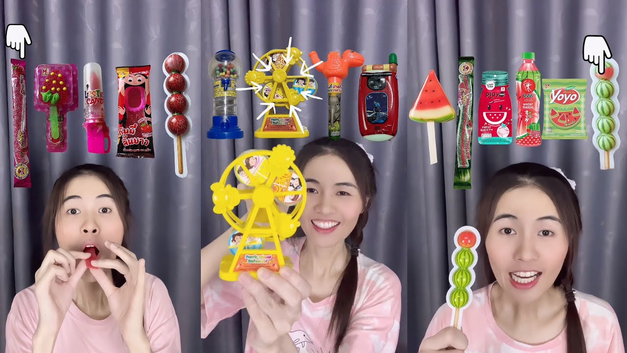 รวมคลิปกินตามอิโมจิ สตรอเบอรี่ ขนมของเล่น เยลลี่ปลาวาฬ ลูกอมเด้งดึ้ง เยลลี่เค้ก แตงโม