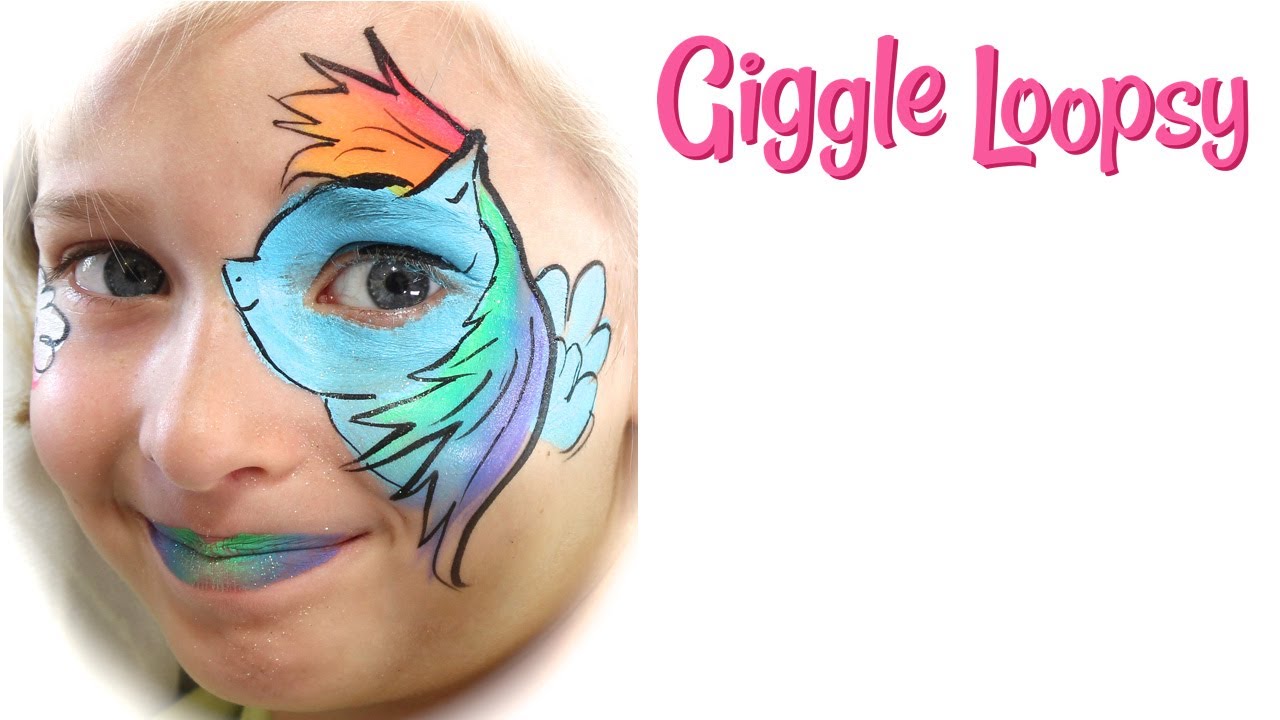 One Stroke My Little Pony Face Paint Rainbow Dash tutorial by Giggle Loopsy