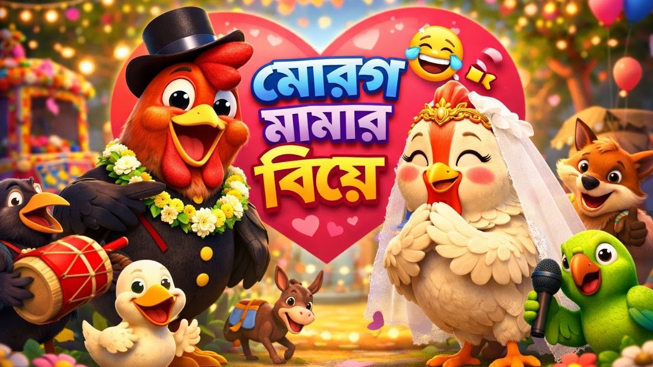 মোরগ মামার বিয়ে 😂🐔 | Funny Animal Wedding Song | Bangla Kids Cartoon