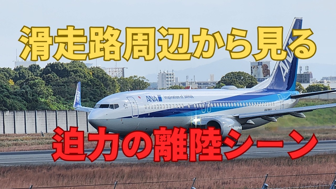 滑走路周辺から見る迫力の離陸シーン