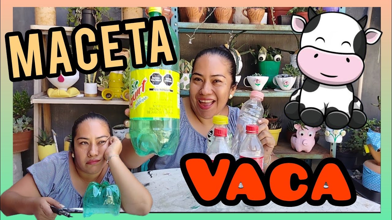 Cómo hacer una maceta reciclada con botellas de refresco MACETA VACA maceta de animalito #jardin
