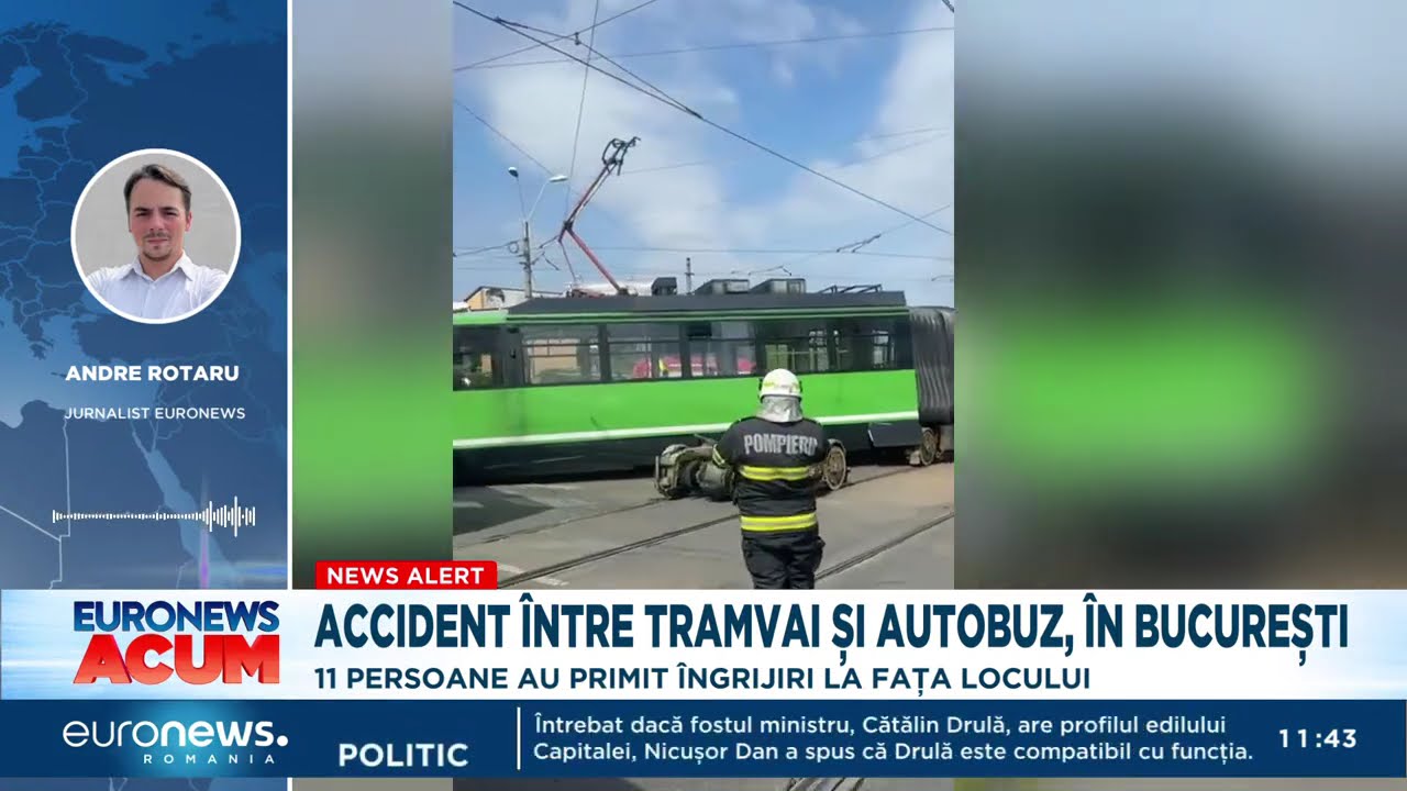 Accident grav, între tramvai și autobuz, în București. 6 au fost transportate la spital