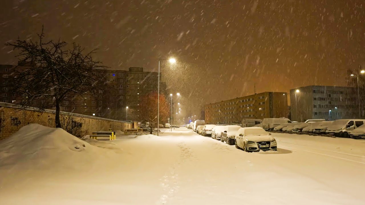 Winter Storm Wandering at Night in Tartu, Estonia | 4K ASMR | Sony A1
