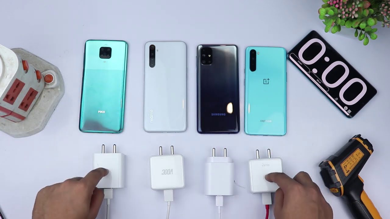 SAMSUNG M31s VS REALME 6i VS POCO M2 PRO VS ONEPLUS NORD: 0 to 100% BATTERY CHARGING HEATING TEST 🔋⚡