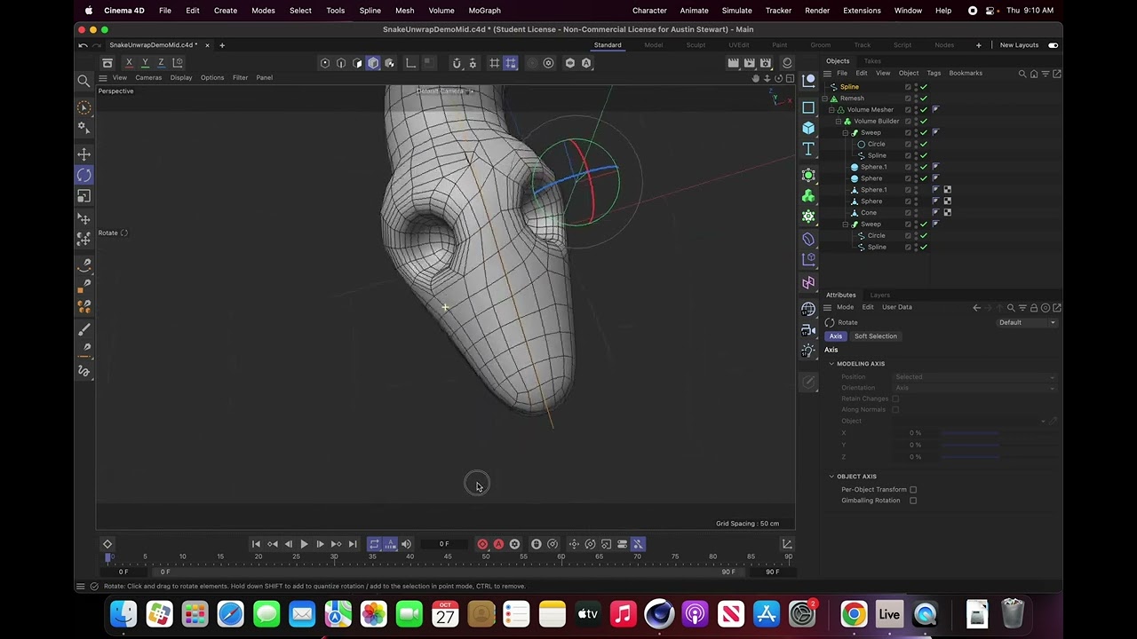 Cinema4D R26: Zremesher with Flow Spline and UV Unwrap Organic Form