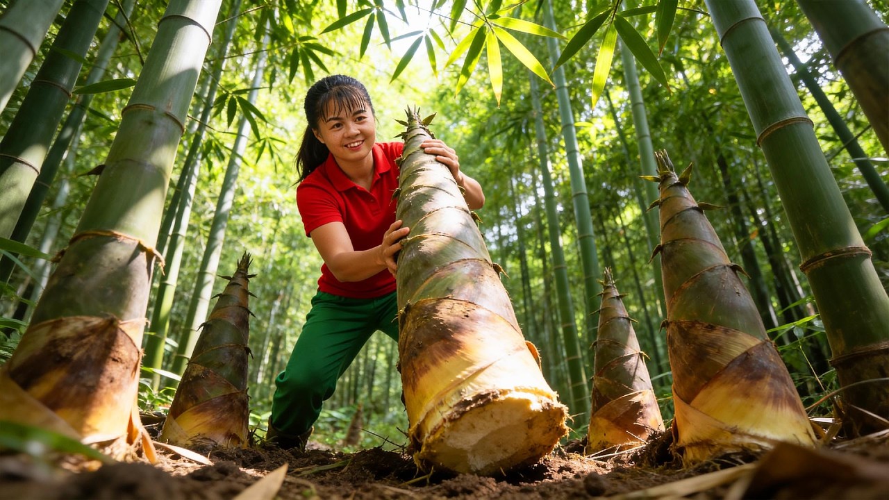Timelapse - Harvesting Bamboo Shoots to Sell at the Market | Pickled Garlic & Chili