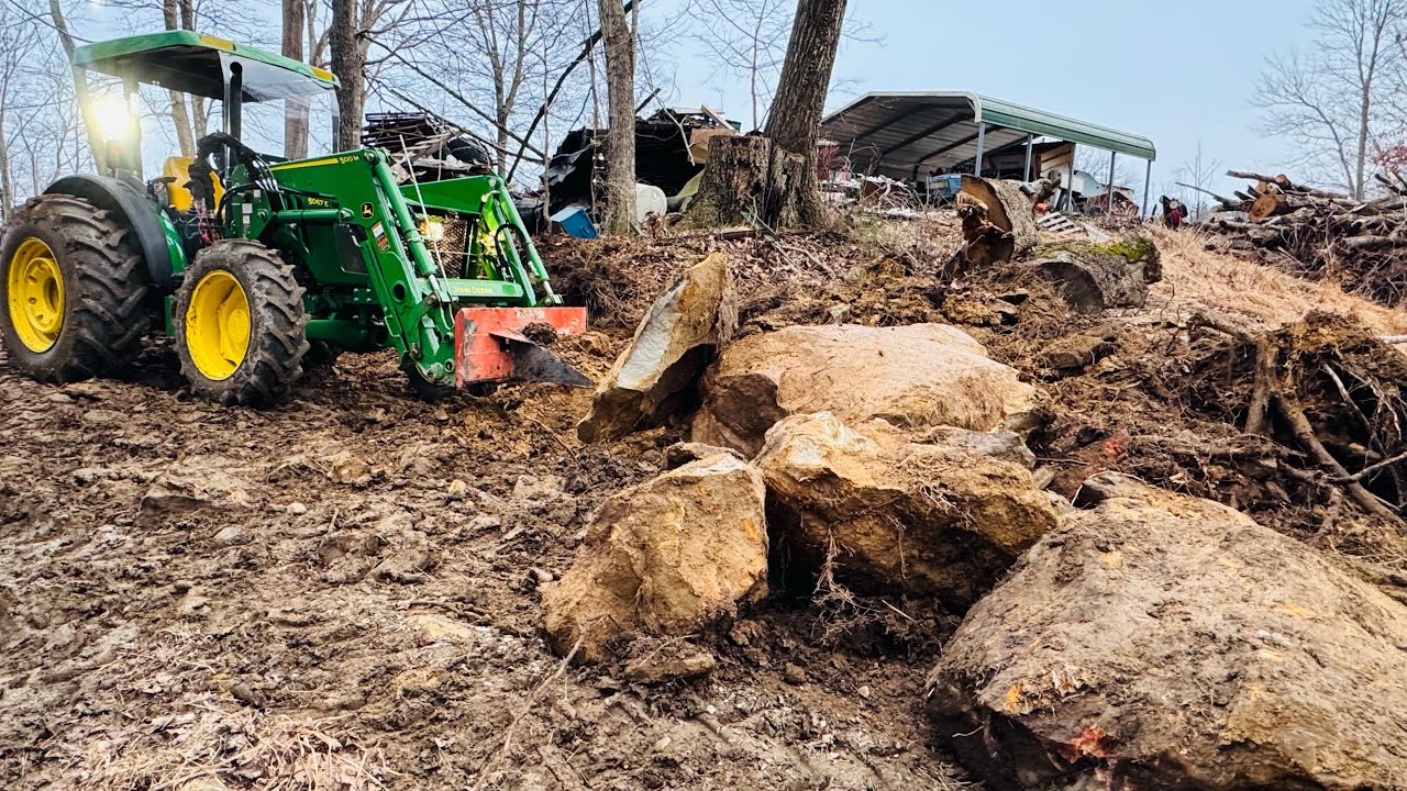 Rocky Road Building! John Deere 5067E Grunting Hard!