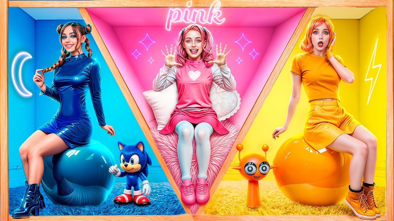 We Bouwen een Geheime Kamer op School! Roze versus Geel versus Blauw! Eén Kleur Challenge!