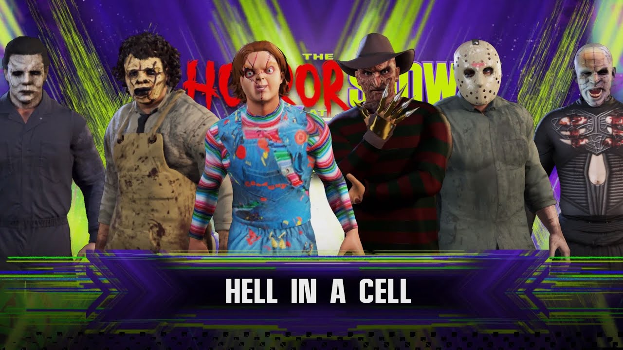Horror in the Cell | Chucky vs Freddy vs Jason vs Leatherface vs Michael Myers vs Pinhead WWE 2K22
