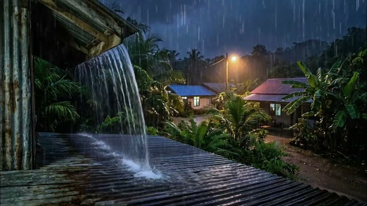 Sleep Soundly in 5 Minutes with Heavy Rain & Thunder on Fragile Tin Roof in Rural Village